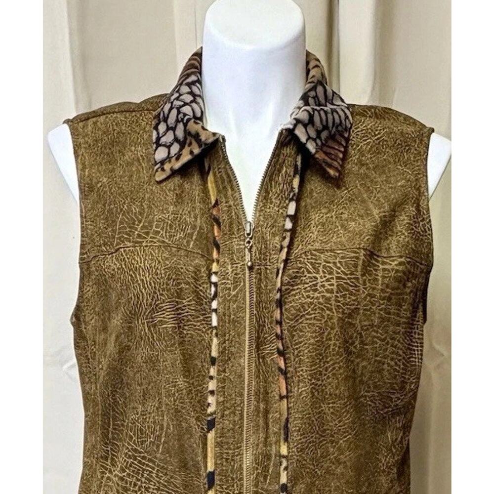 Vintage Nancy Bolen City Girl Faux Suede Pant Set Boho Western Animal Print 18